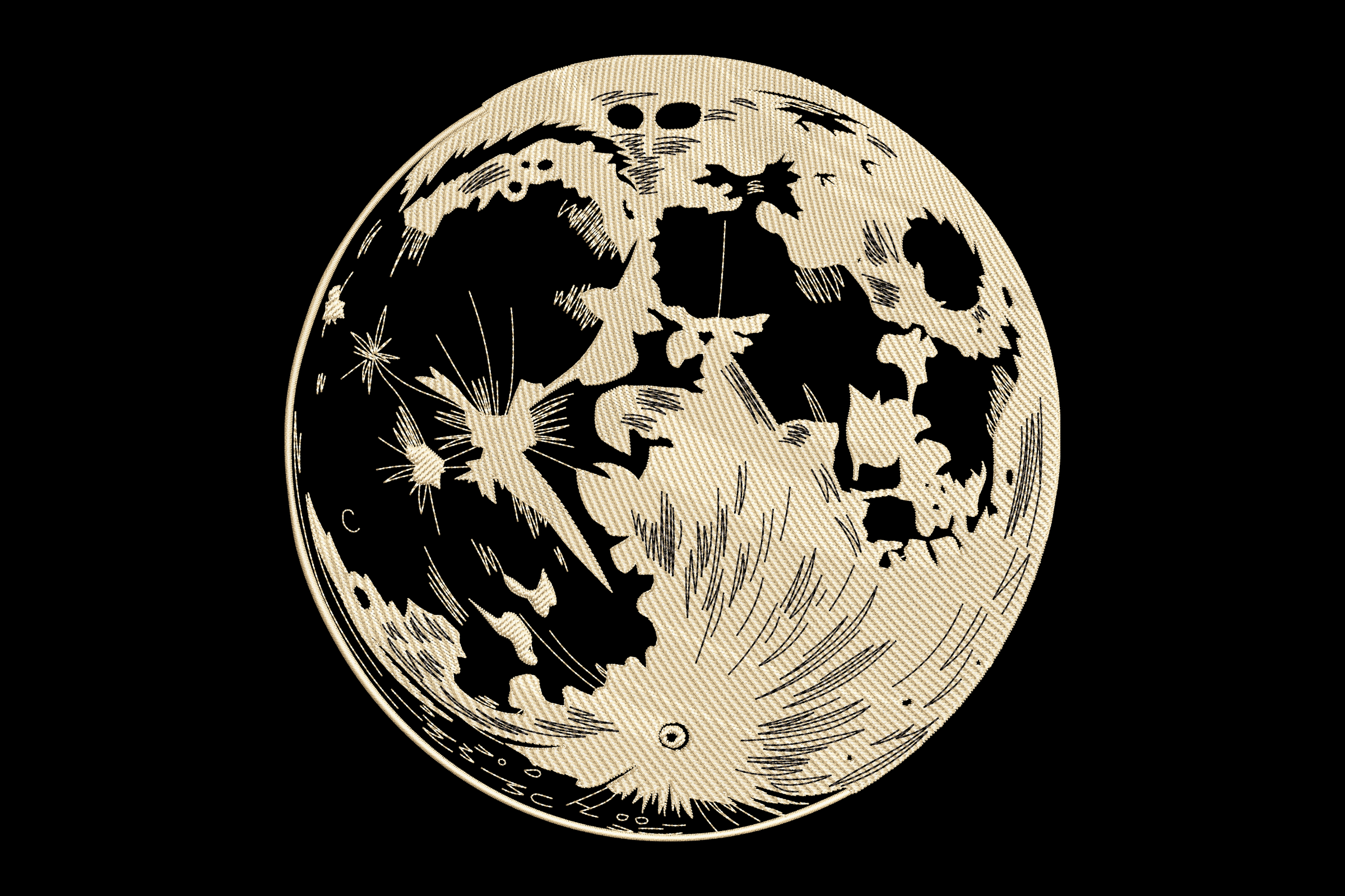 Vintage Realistic Full Moon Machine Embroidery Design