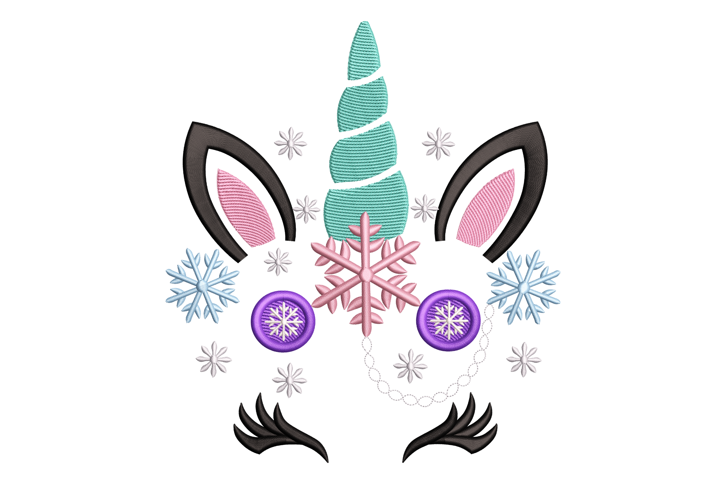 Snowflake Unicorn Face Embroidery Design