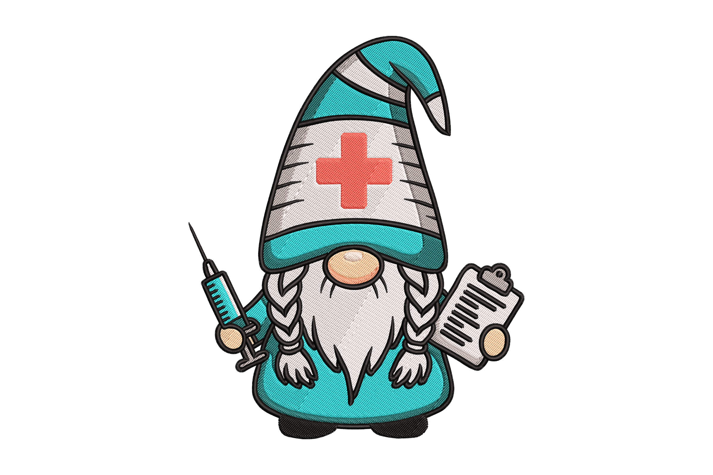 Nurse Gnome with Syringe – Medical Embroidery Design