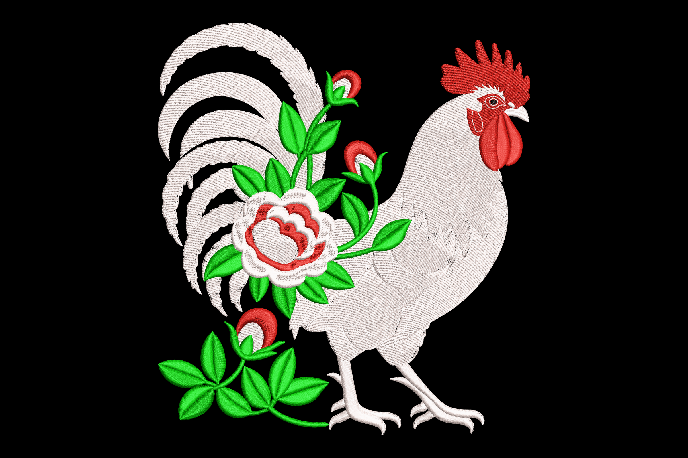 Elegant Floral Rooster – Machine Embroidery Design