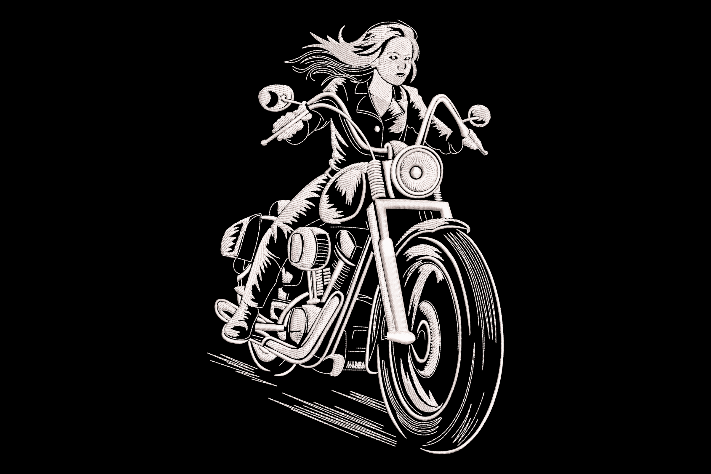 Biker Girl on Motorcycle – Machine Embroidery Design