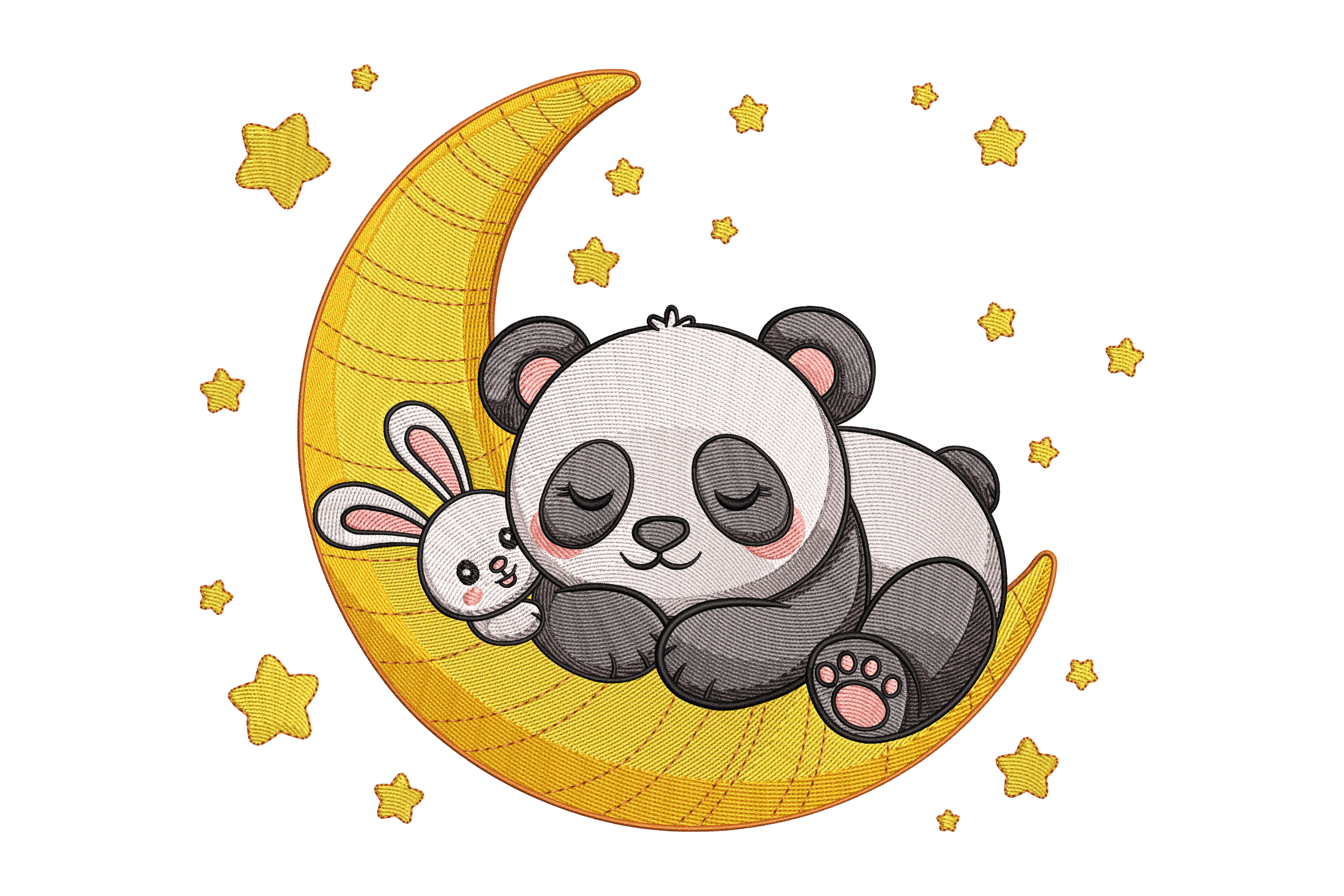 Sleeping Panda & Bunny – Cute Moon Embroidery Design