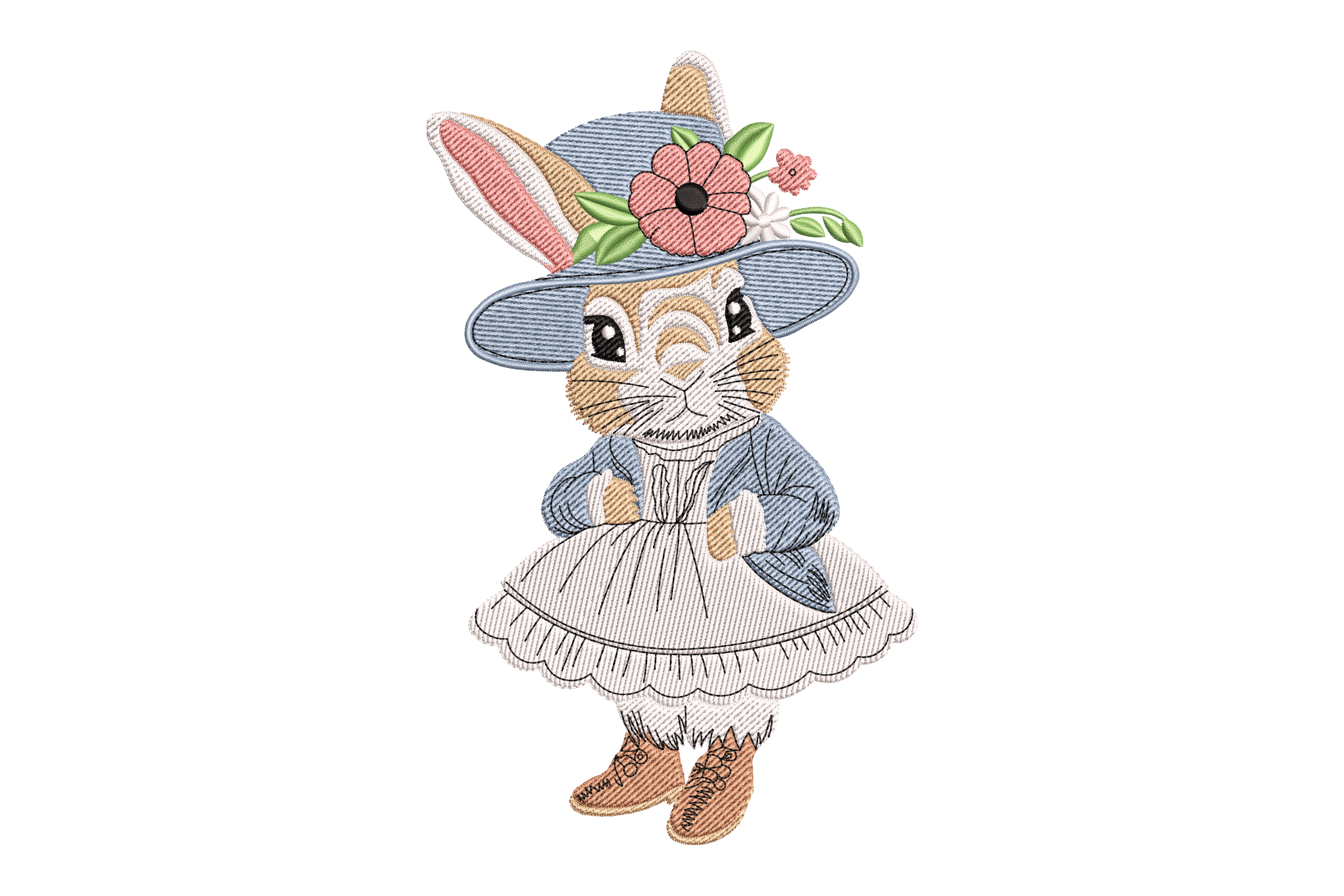 Vintage Storybook Bunny Girl Embroidery Design