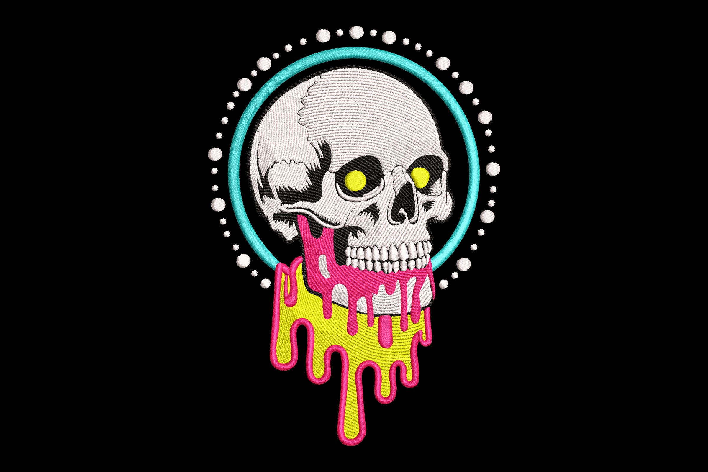 Neon Dripping Skull Machine Embroidery Design