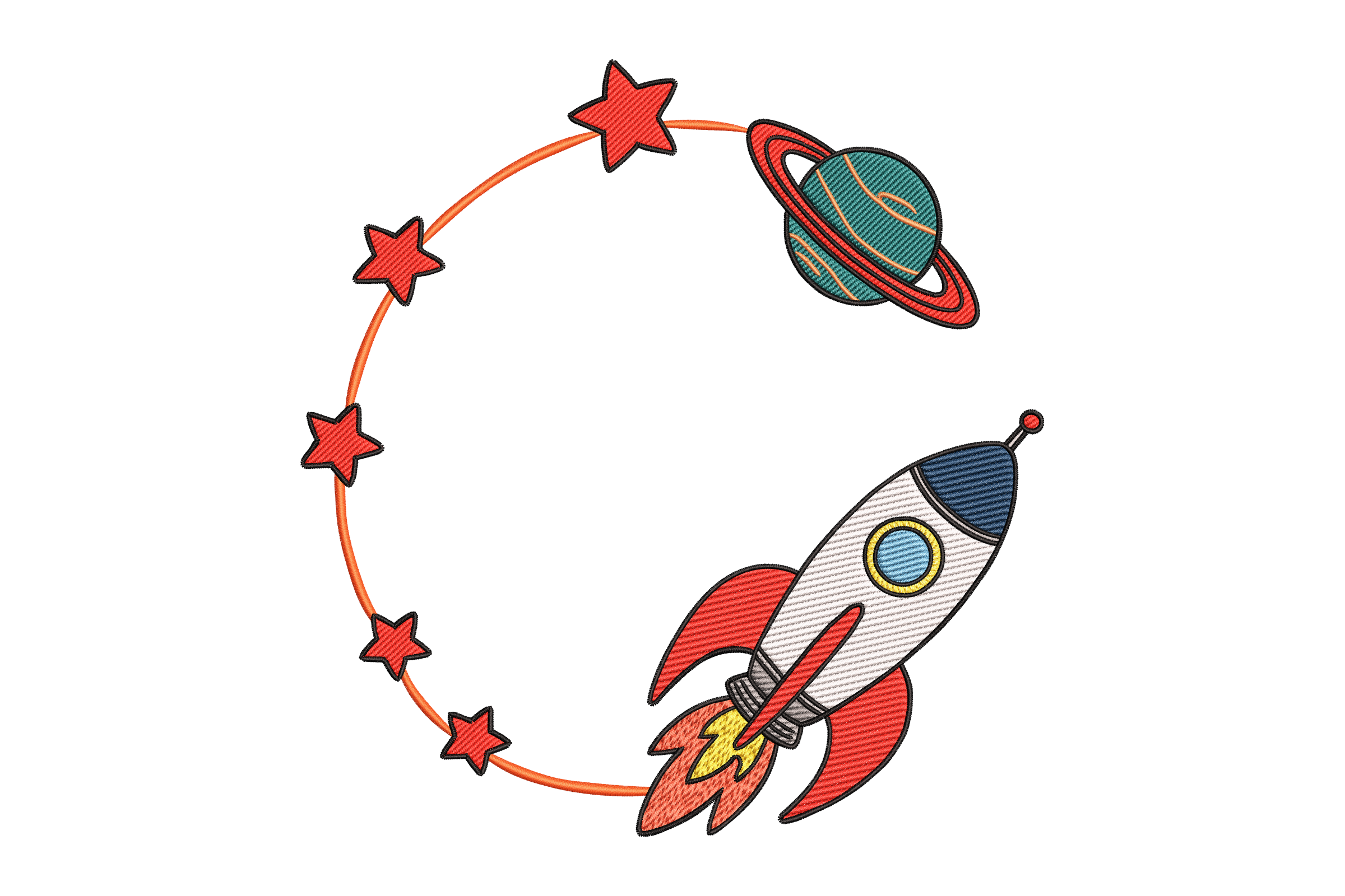 Space Rocket & Planet – Space Embroidery Design