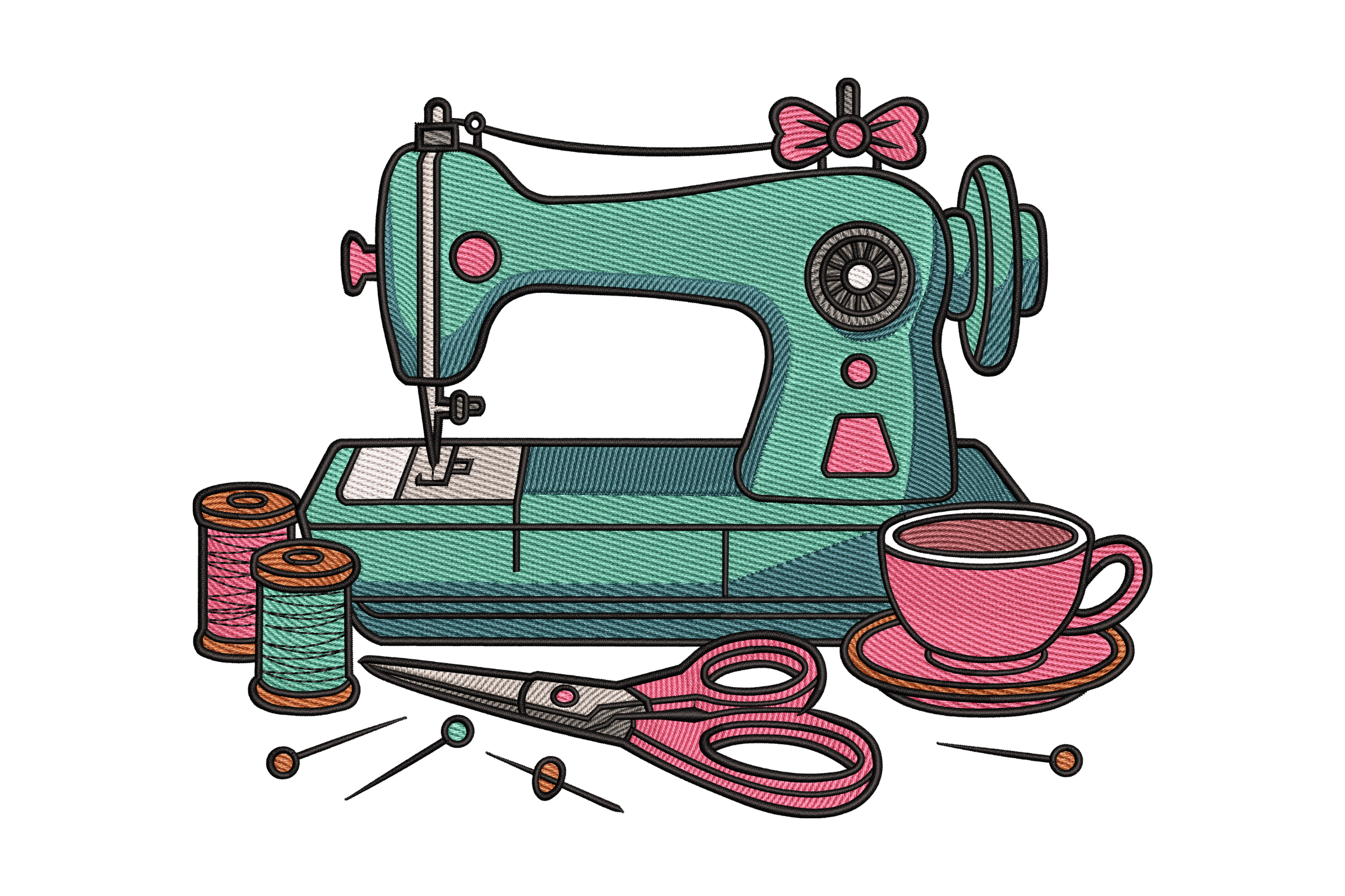 Sewing Machine & Coffee Machine Embroidery Design
