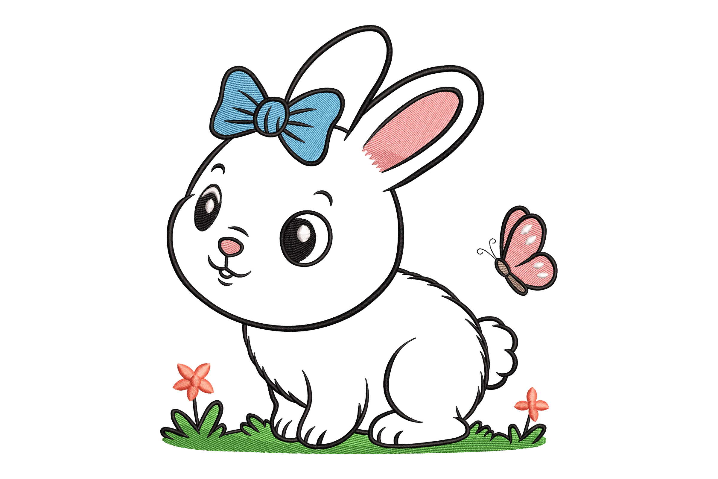 Cute Bunny Bow & Butterfly Machine Embroidery Design