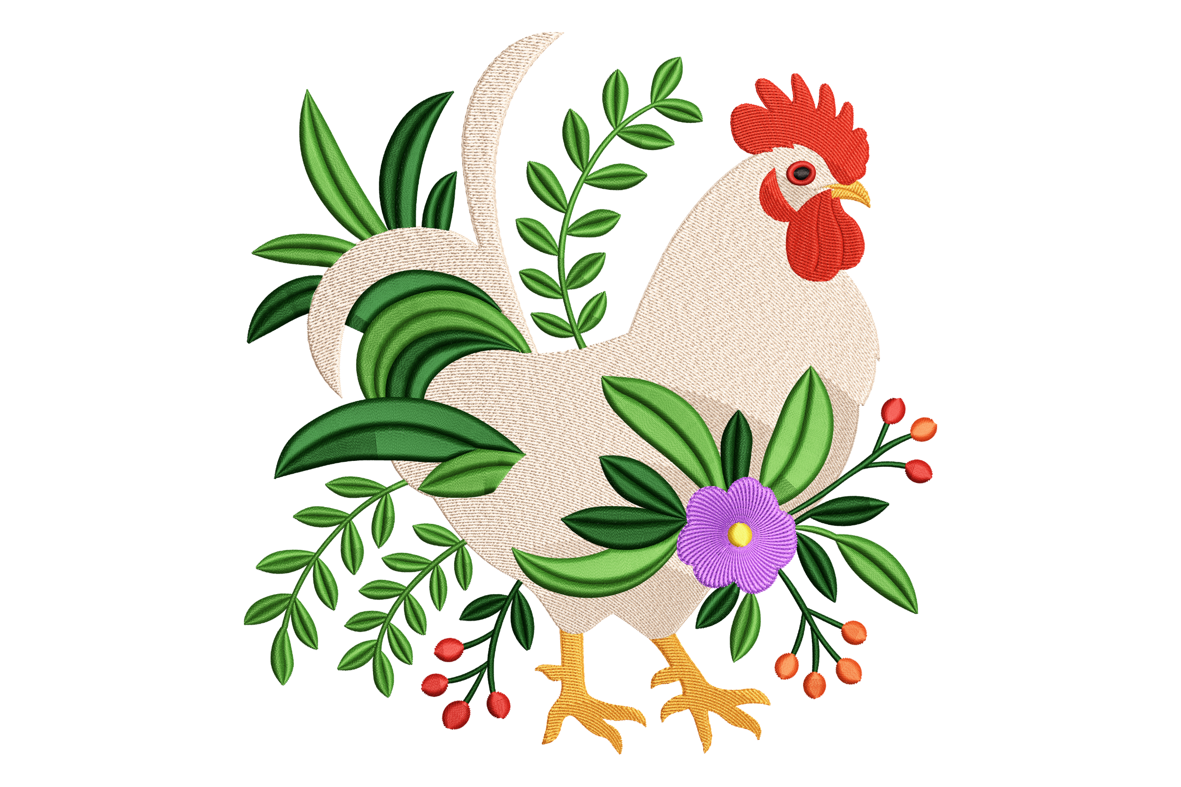 Rooster Floral Machine Embroidery Design