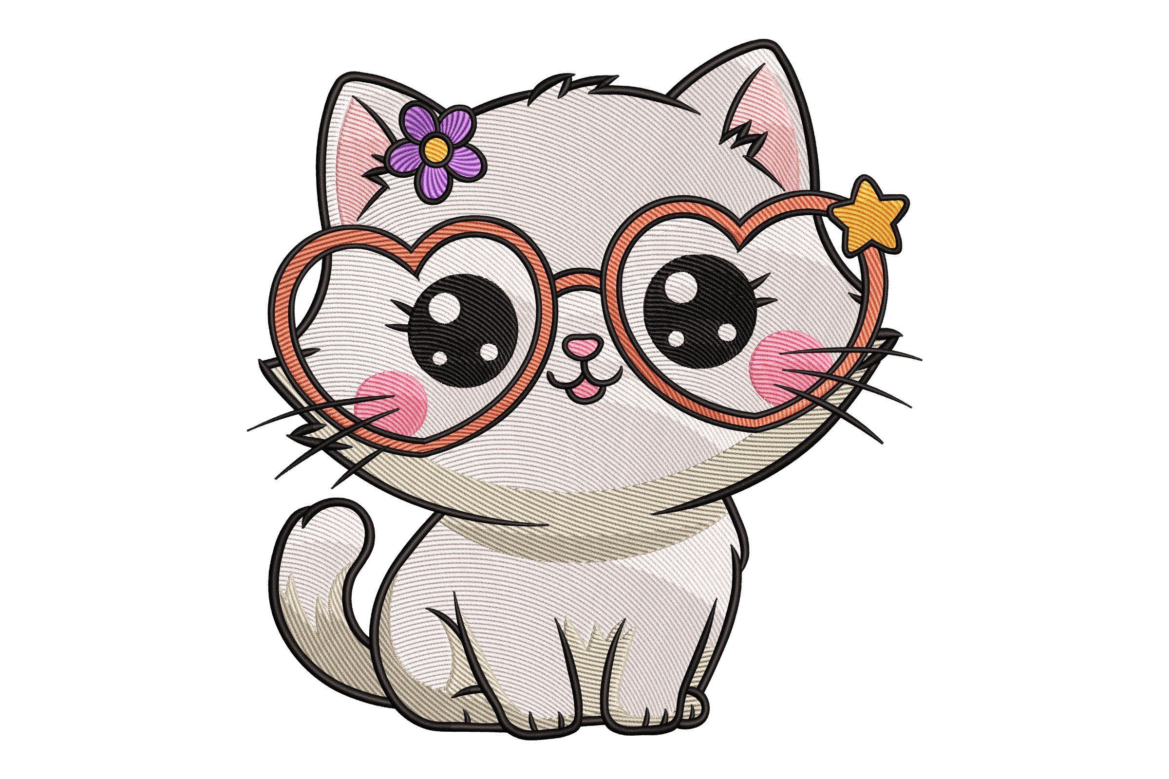 Cute Kitty Heart Glasses Machine Embroidery Design