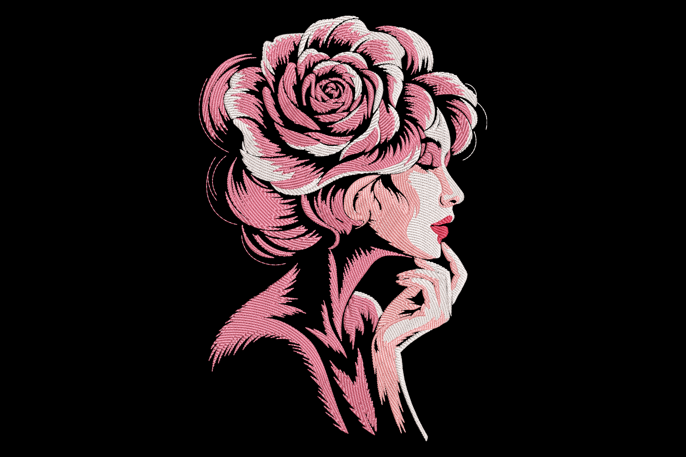 Floral Woman Silhouette Rose Machine Embroidery Design