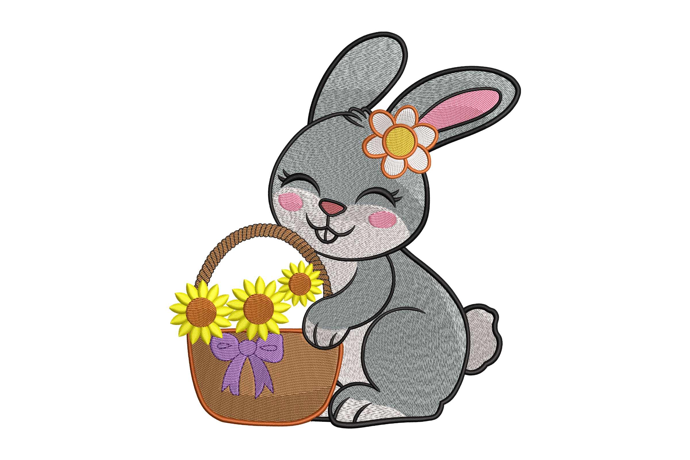 Cute Easter Bunny Basket Machine Embroidery Design | Embroidize