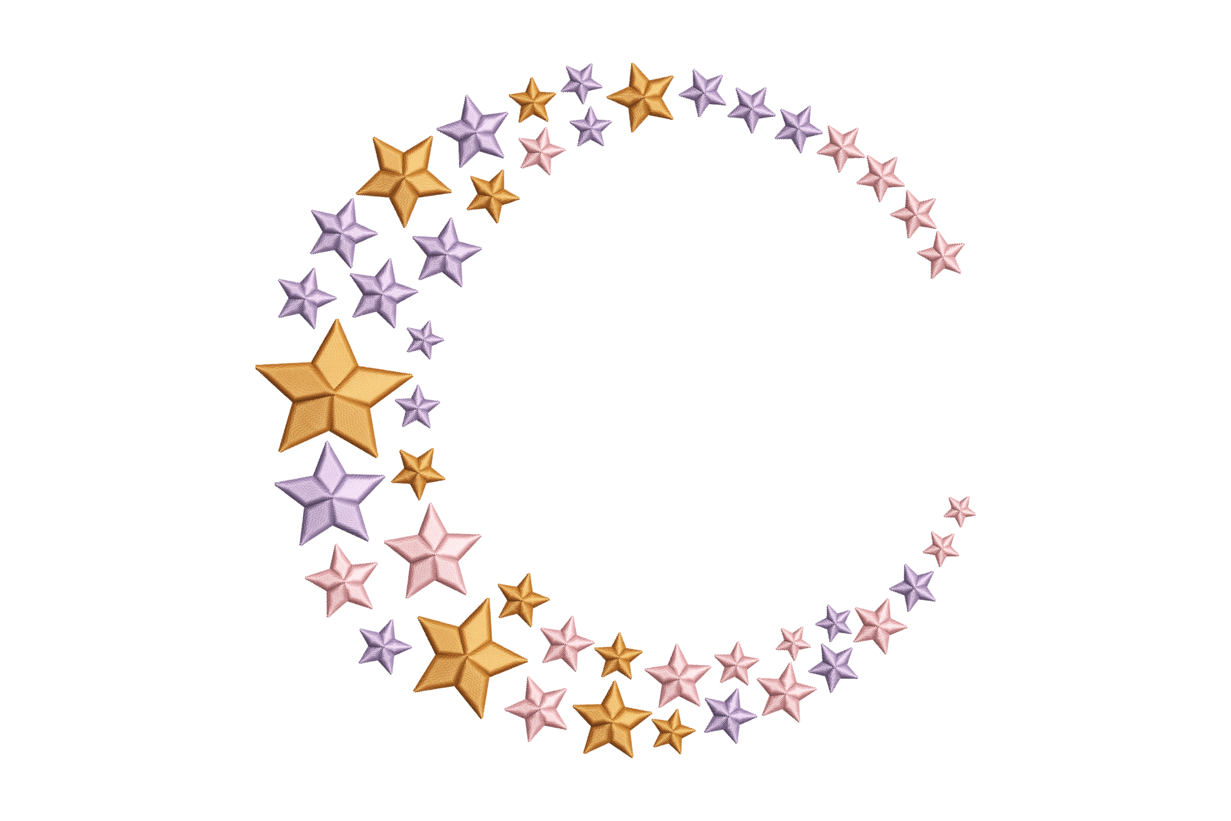 Pastel Star Crescent Frame Celestial Circle Embroidery Design