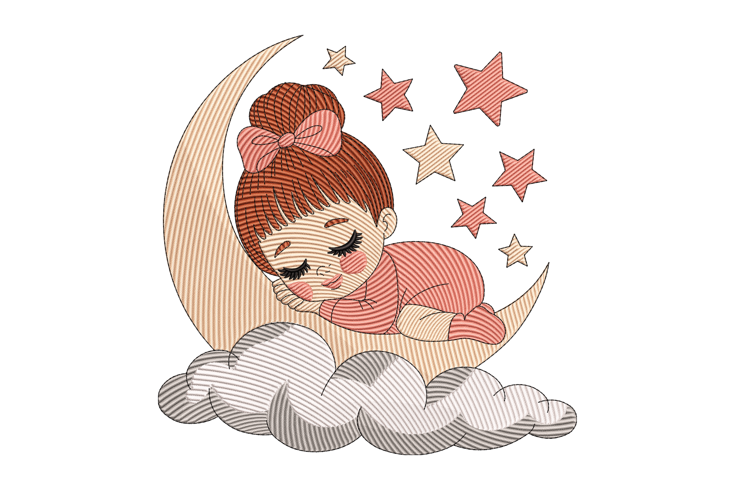 Sleeping Baby Girl Moon Machine Embroidery Design