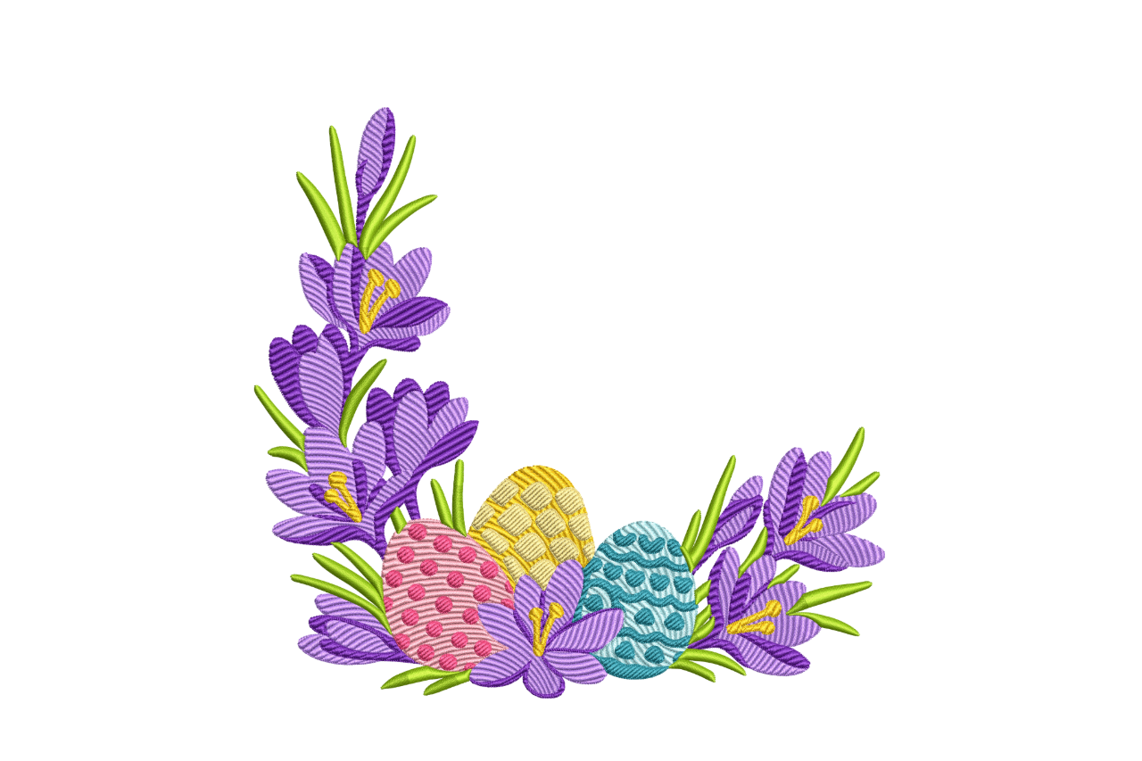 Easter Floral Eggs Corner Machine Embroidery Design | Embroidize