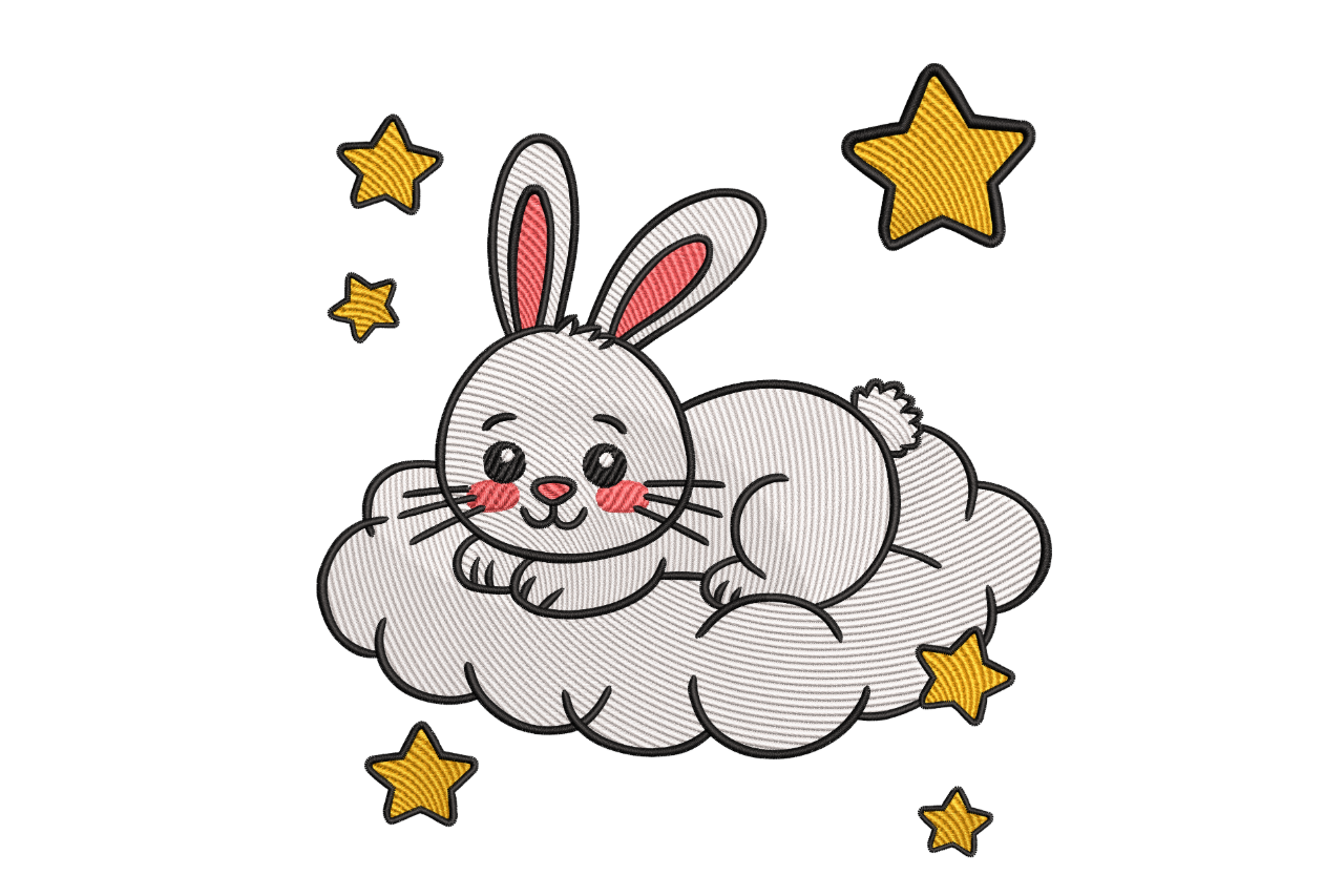 Cute Bunny on Cloud Machine Embroidery Design