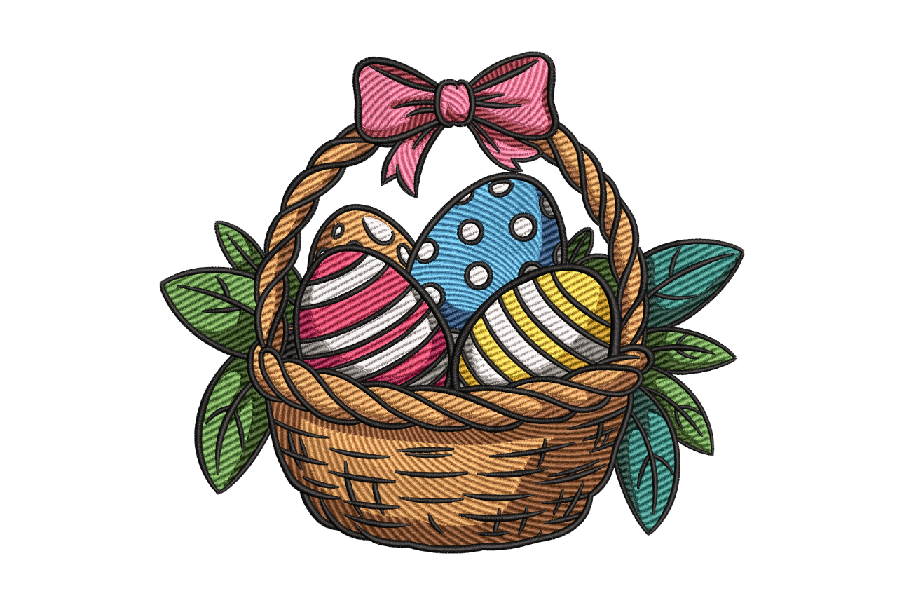Easter Basket with Eggs Machine Embroidery Design | Embroidize