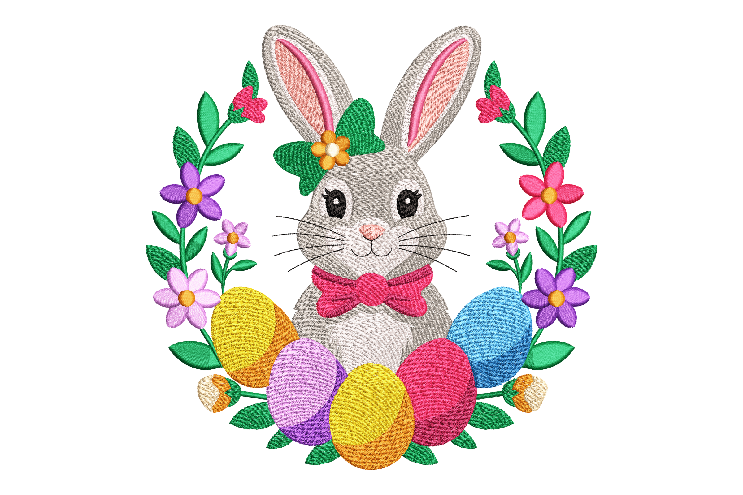 Floral Bunny Easter Eggs Machine Embroidery Design | Embroidize