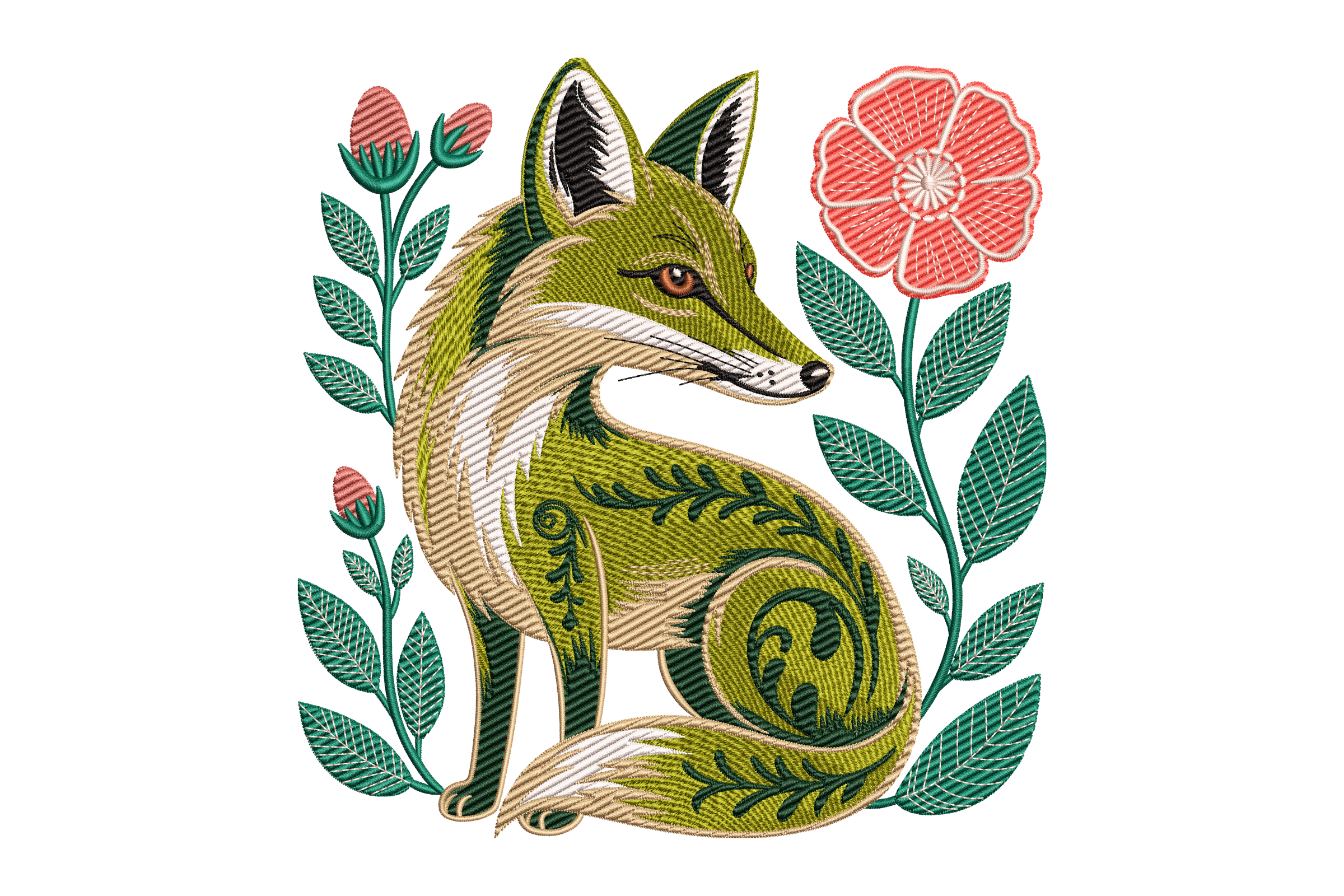Floral Fox Machine Embroidery Design