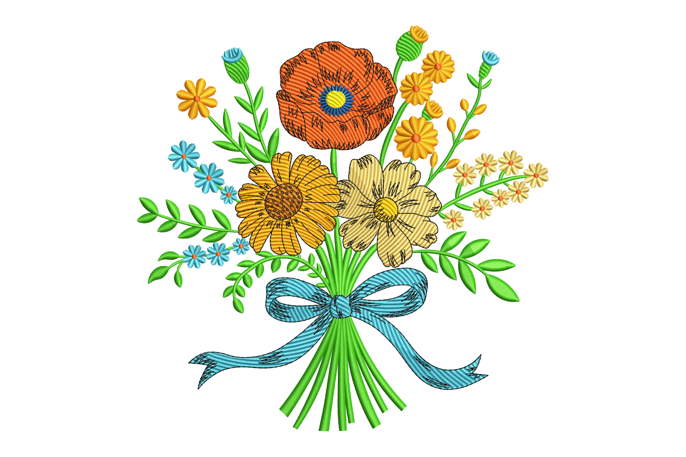 Colorful Wildflower Bouquet Machine Embroidery Design | Embroidize