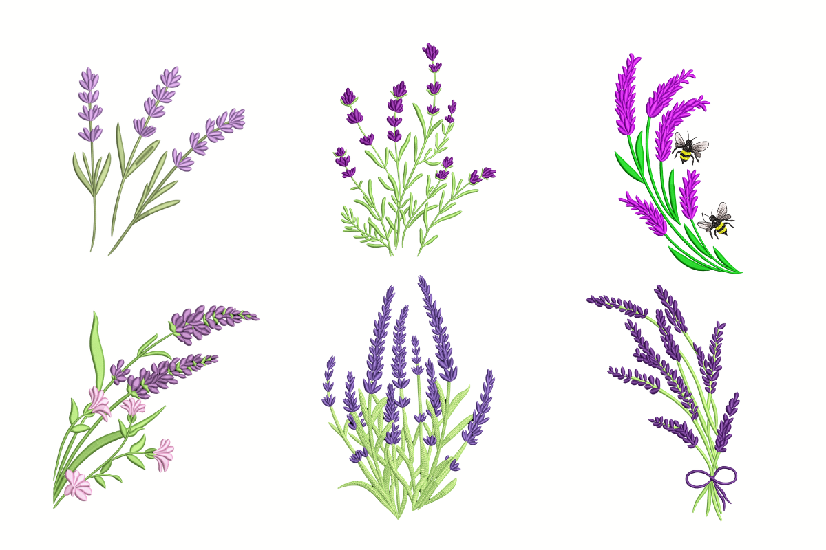Lavender Botanical Flower Machine Embroidery Design Bundle | Embroidize