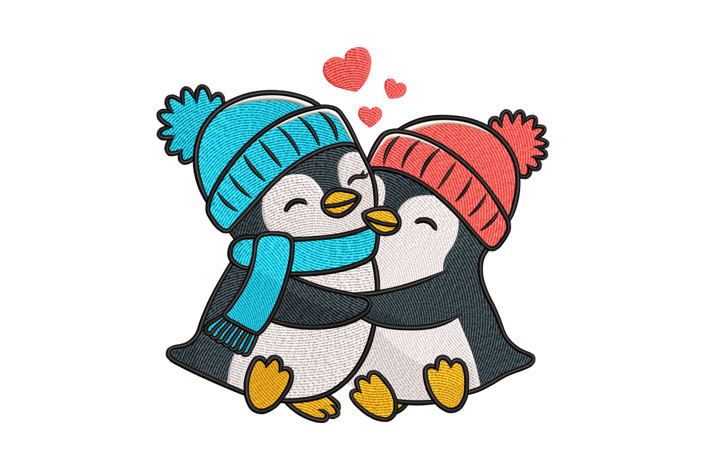 Cute Penguin Couple Valentine Machine Embroidery Design