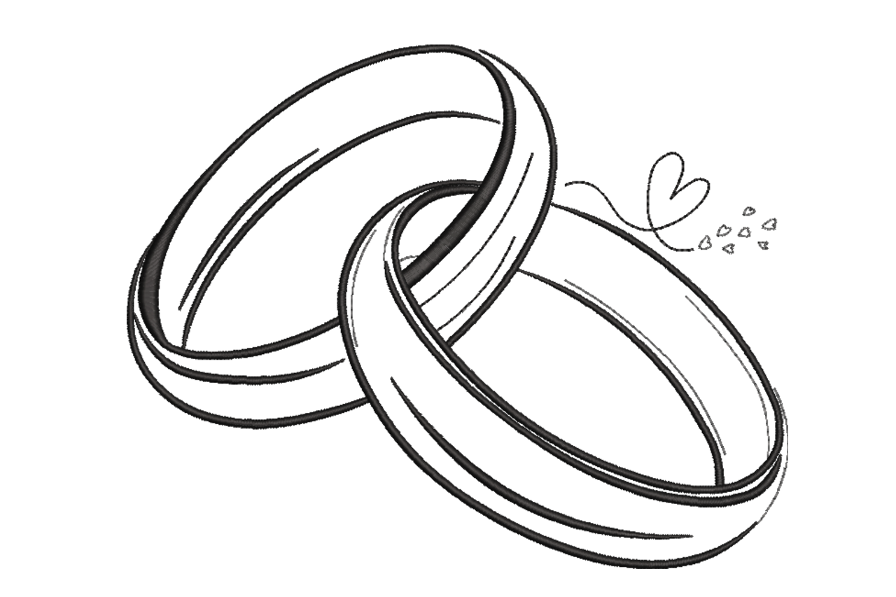 Wedding Rings Line Art Machine Embroidery Design