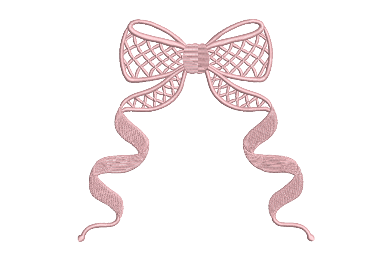 Elegant Pink Ribbon Bow Machine Embroidery Design