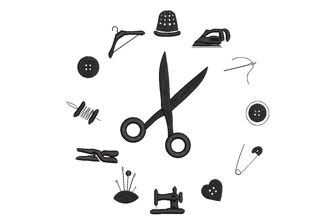 Vintage Sewing Tools Circle Machine Embroidery Design