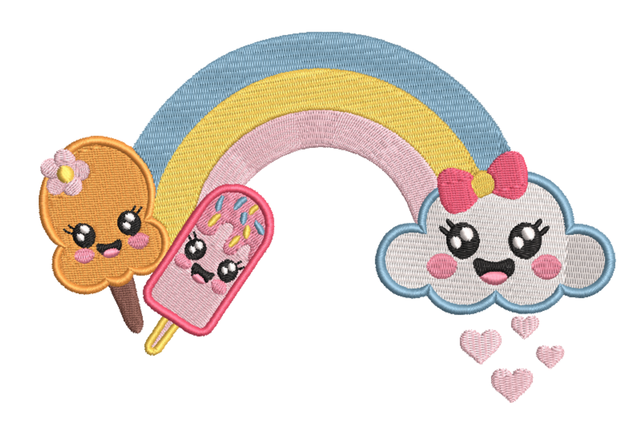 Kawaii Rainbow Ice Cream Machine Embroidery Design
