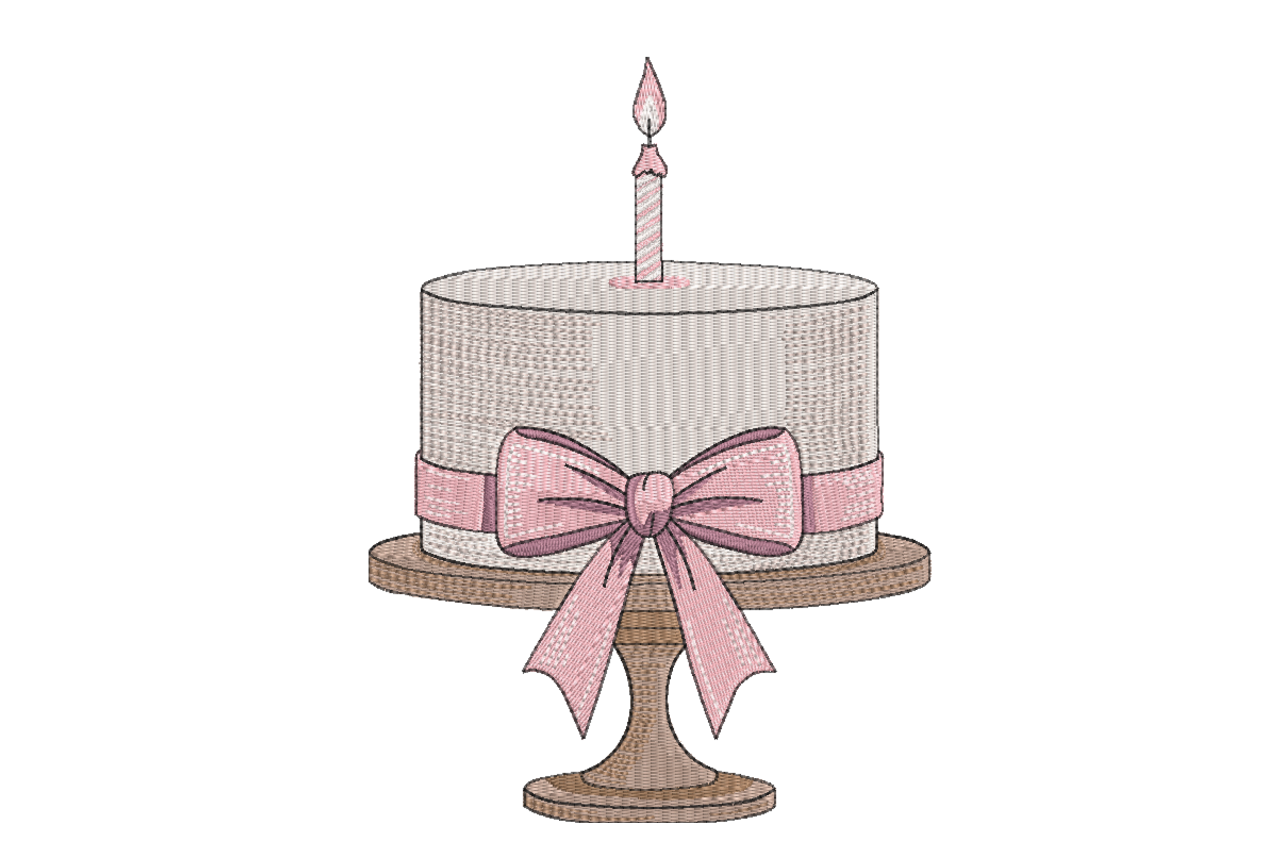 Pink Ribbon Birthday Cake Machine Embroidery Design