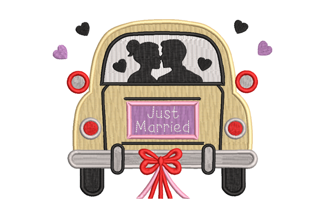 Just Married Car Machine Embroidery Design