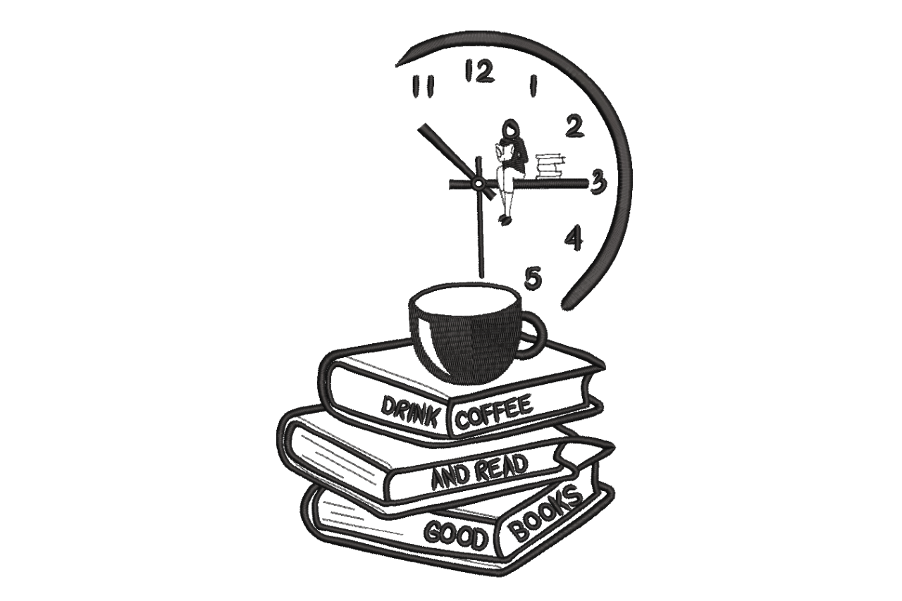 Drink Coffee Read Books Machine Embroidery Design