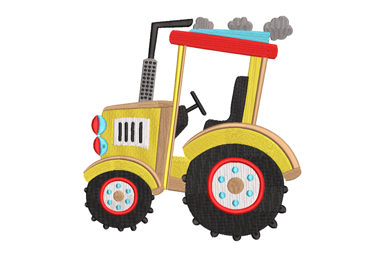 Cute Cartoon Tractor Machine Embroidery Design