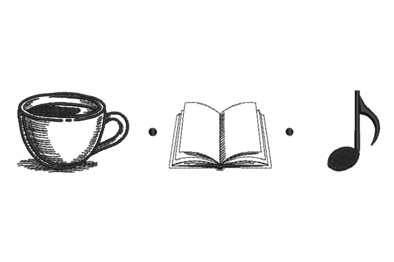 Coffee Book Music Minimalist Machine Embroidery Design