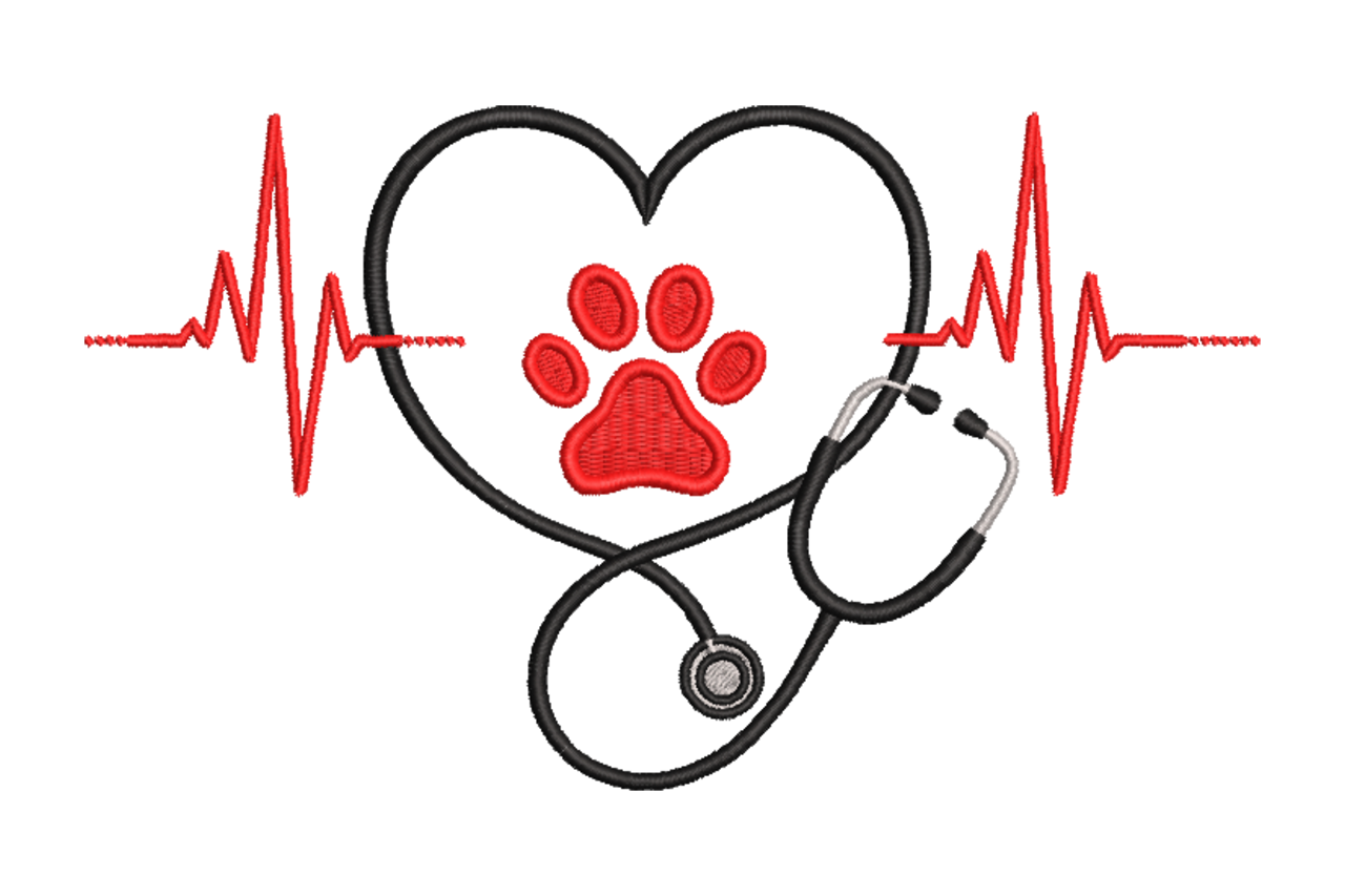 Veterinary Heartbeat Paw Stethoscope Machine Embroidery Design