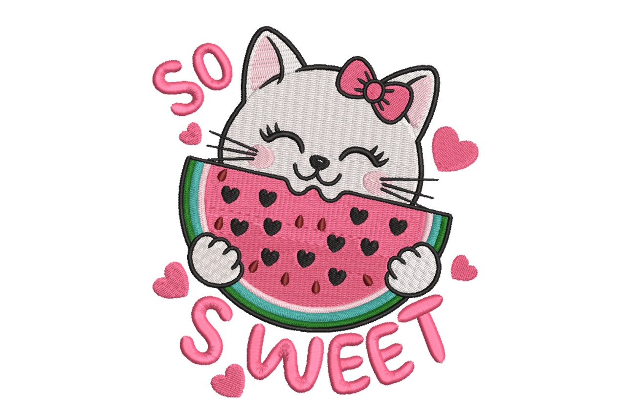 Cute Kitty Watermelon Sweet Machine Embroidery Design