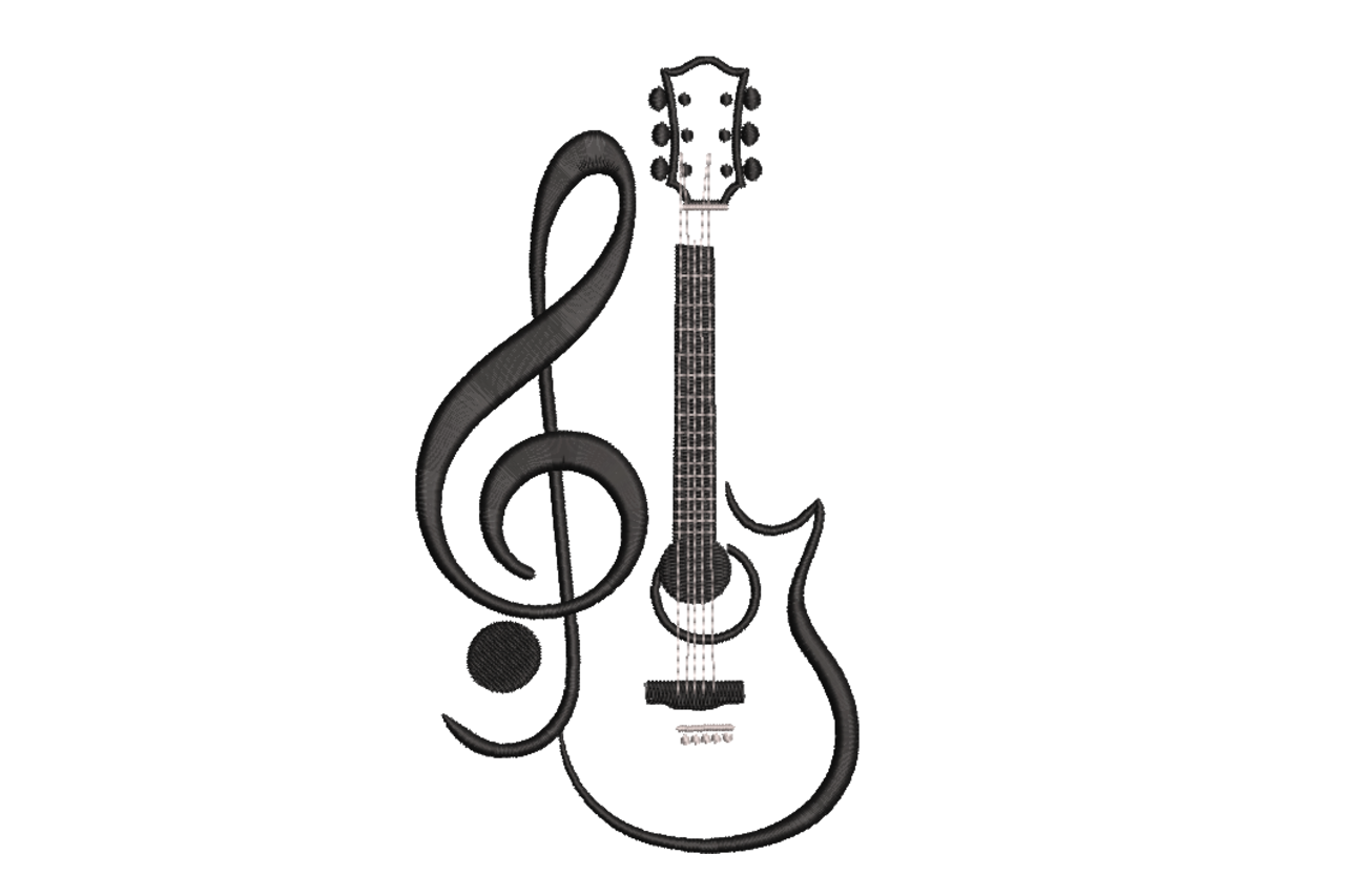 Treble Clef Guitar Music Machine Embroidery Design