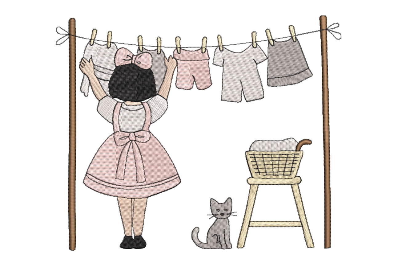 Little Girl Laundry Day Machine Embroidery Design