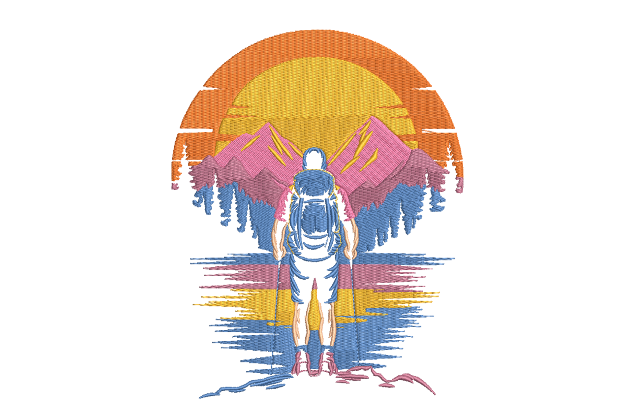 Mountain Sunset Hiking Machine Embroidery Design