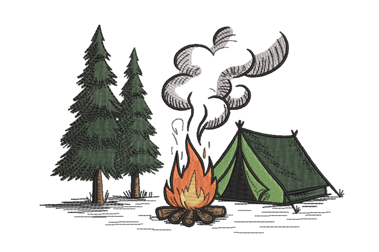 Camping Bonfire Forest Machine Embroidery Design