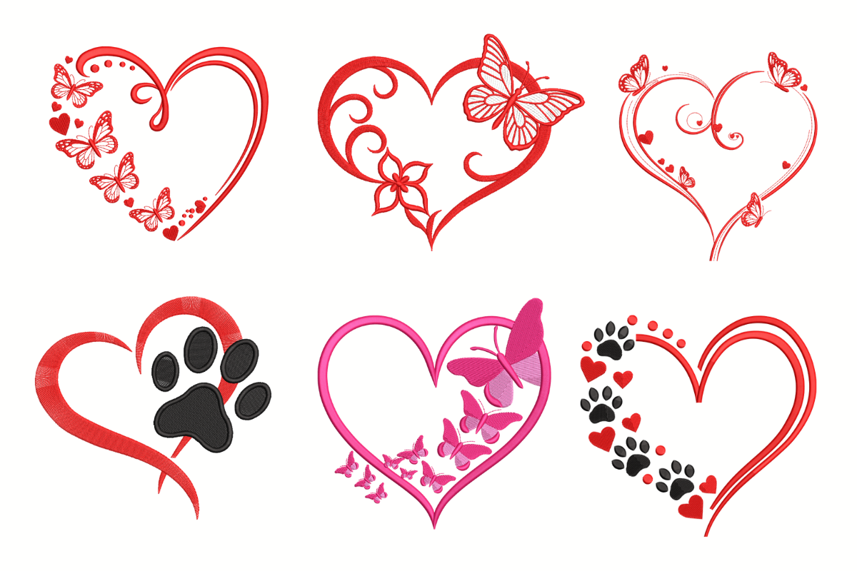 Romantic Heart Butterfly Machine Embroidery Design Bundle | Embroidize