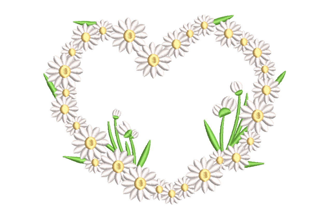Daisy Heart Floral Wreath Machine Embroidery Design | Embroidize