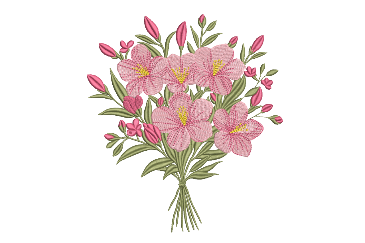 Pink Wildflower Bouquet Spring Machine Embroidery Design | Embroidize