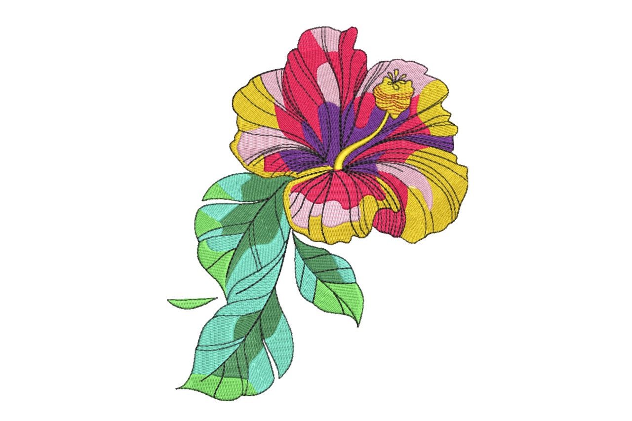 Colorful Hibiscus Flower Machine Embroidery Design