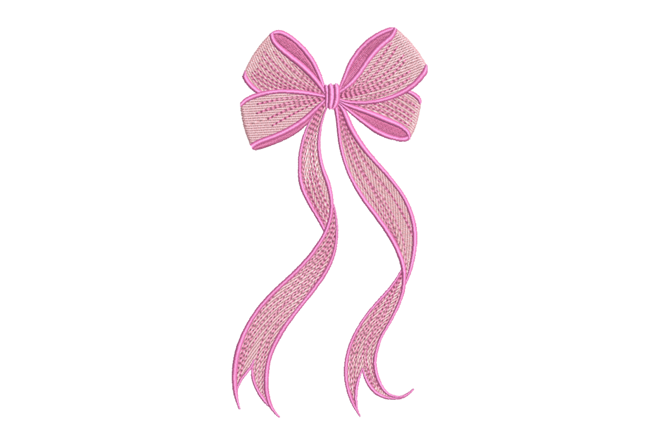 Pink Coquette Ribbon Bow Machine Embroidery Design