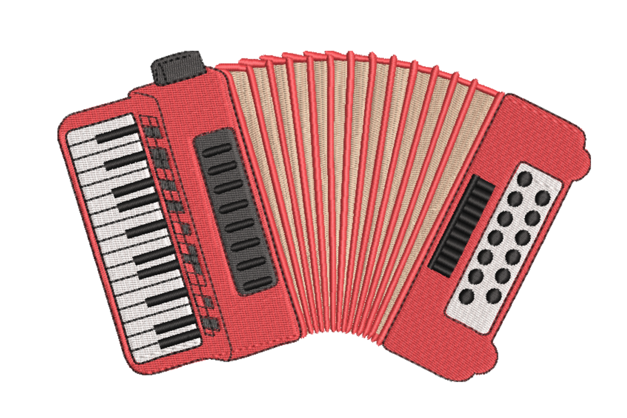 Red Accordion Musical Instrument Machine Embroidery Design