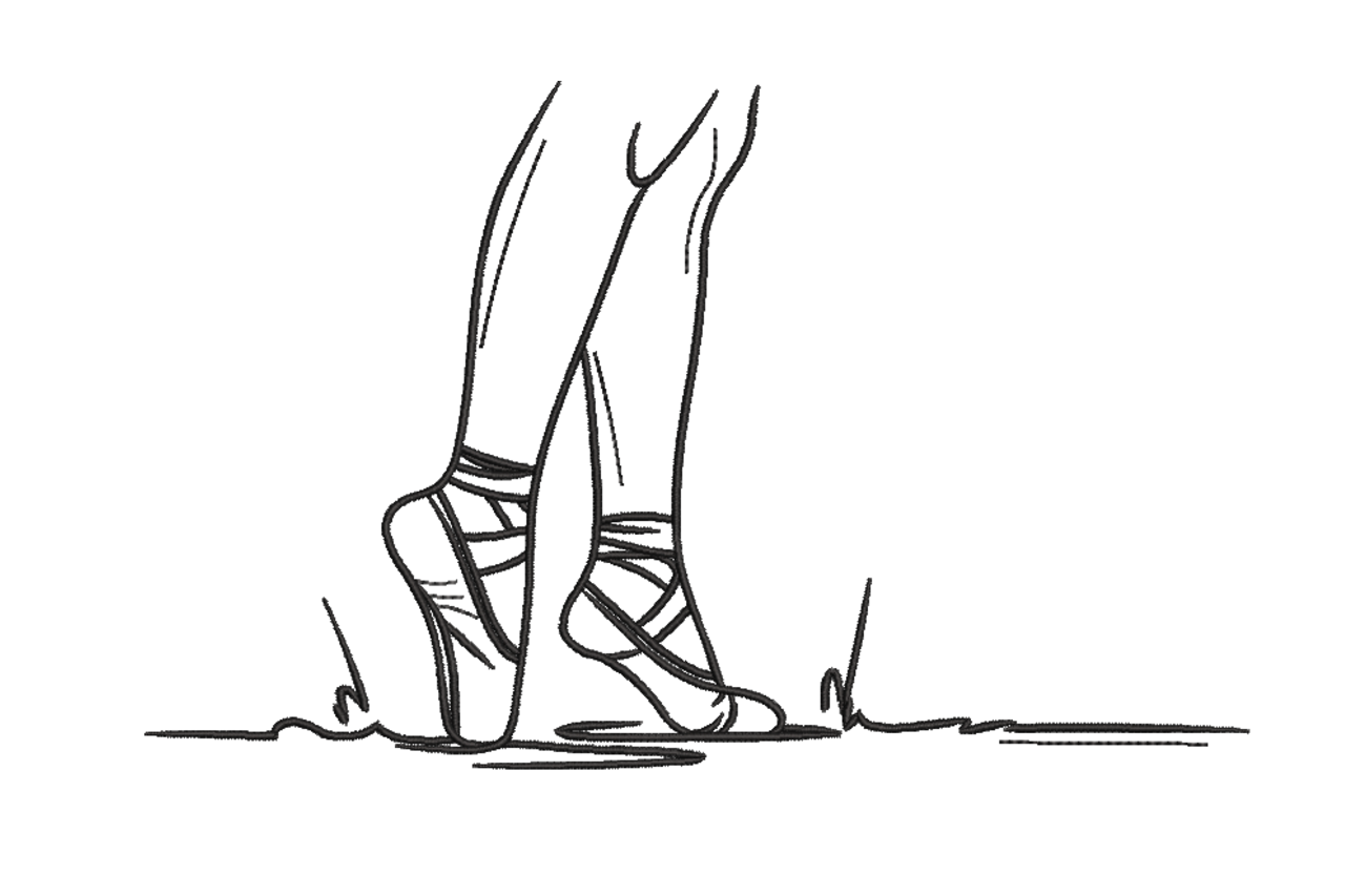 Minimalist Ballet Pointe Shoes Machine Embroidery Design