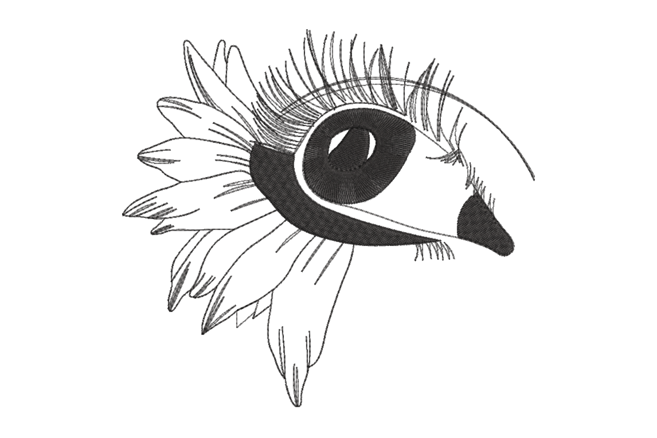 Boho Floral Eye Line Art Machine Embroidery Design