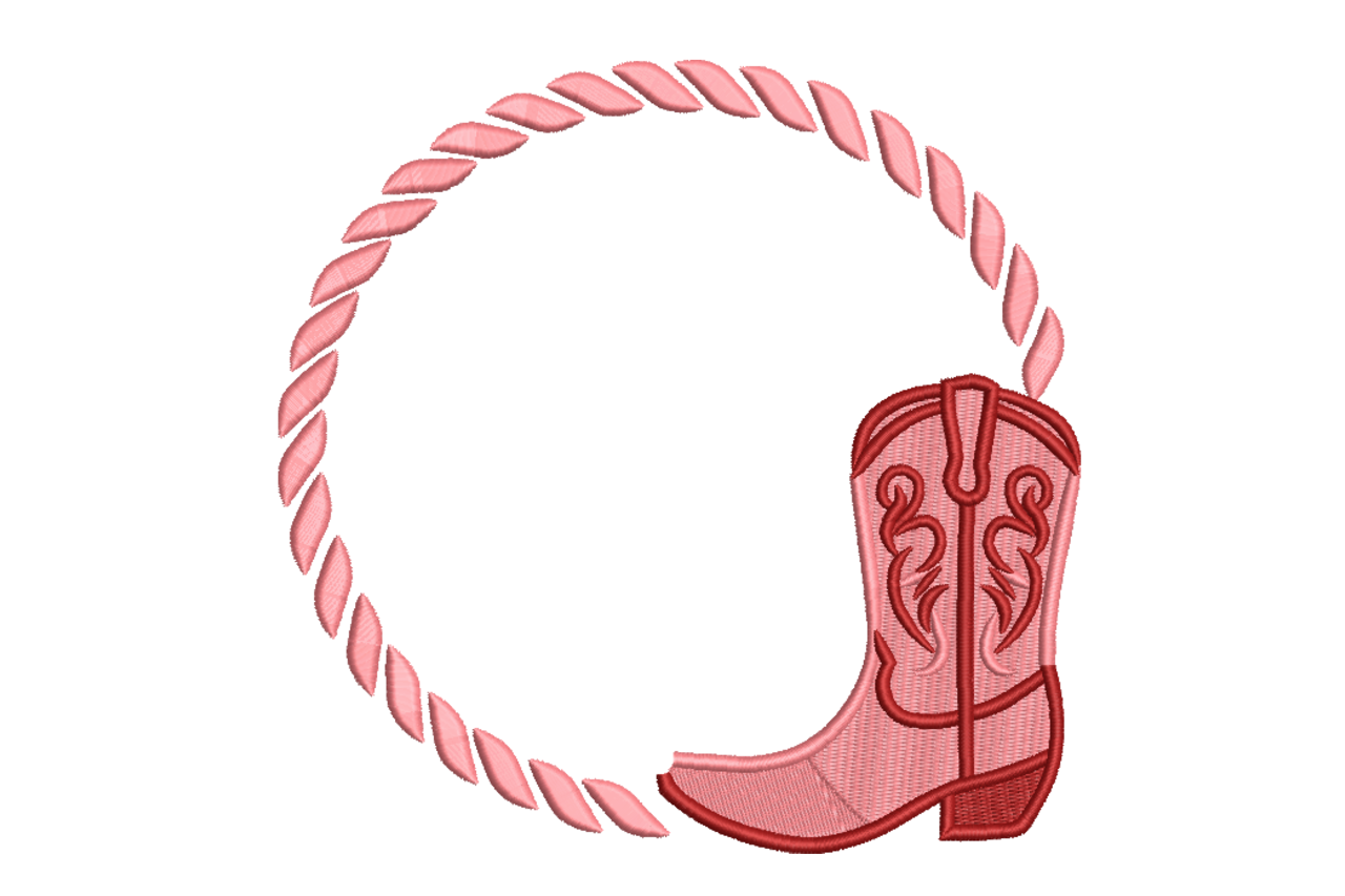Pink Cowgirl Boot Rope Frame Machine Embroidery Design