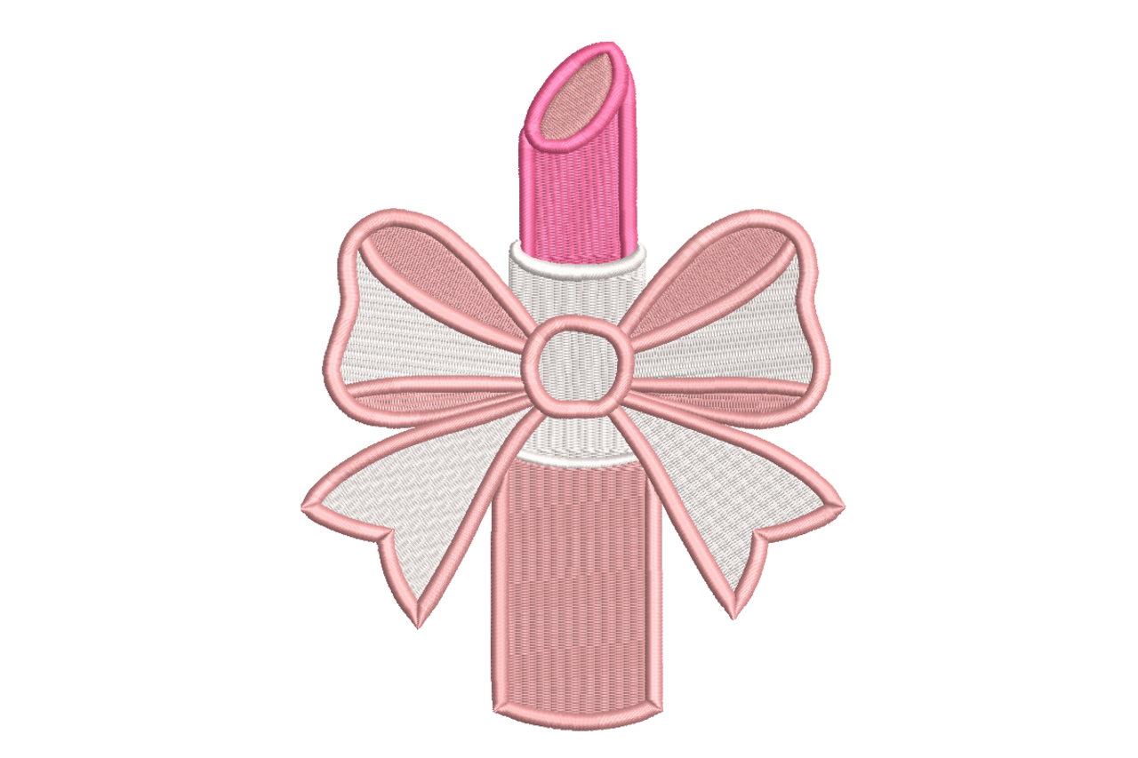 Pink Lipstick Bow Machine Embroidery Design
